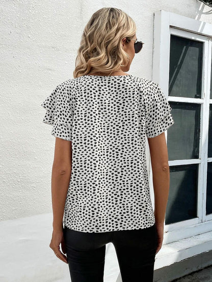 SOLY HUX Women's Ruffle Sleeve Blouse Casual Round Neck Summer Top L