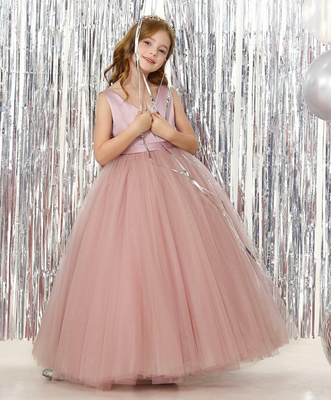 JISISANG Toddler Flower Girl Dress White Backless Bow-Knot Satin Size 06