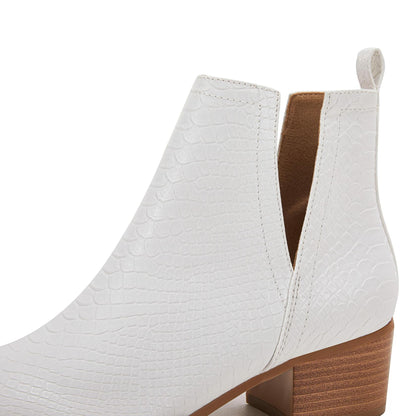 LAICIGO Womens Ankle Boots Slip-On Snakeskin Chunky Stacked Low Heel