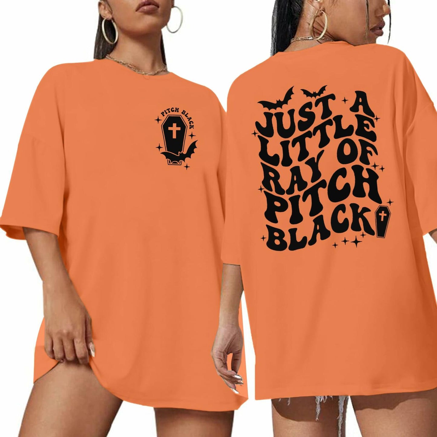 Just A Little Ray Pitch Black T-Shirt XL Oversized Goth Halloween Tee