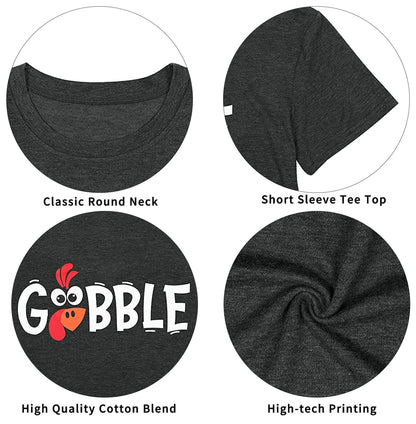 Thanksgiving Shirt Women M Gobble Gobble Pumpkin Turkey Graphic Tee