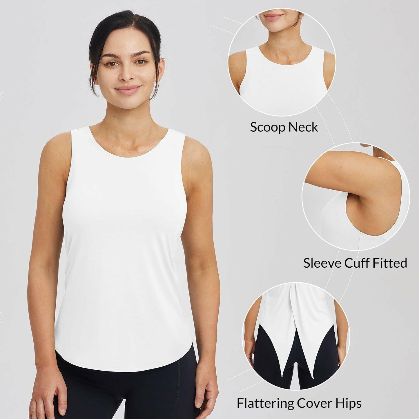baleaf Women's White Sleeveless Loose Fit Yoga Tank Top Athletic L