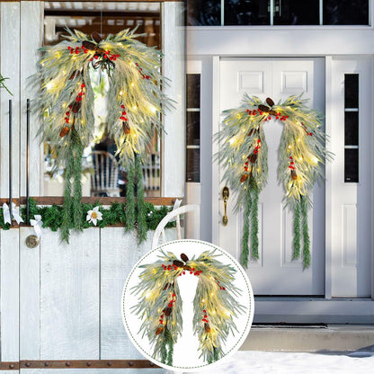 Chuangdi 36" Prelit Christmas Mailbox Swag Wreath with Pine Cones & Red Berries