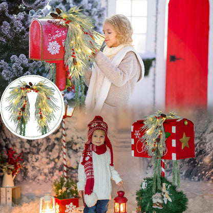Chuangdi 36" Prelit Christmas Mailbox Swag Wreath with Pine Cones & Red Berries