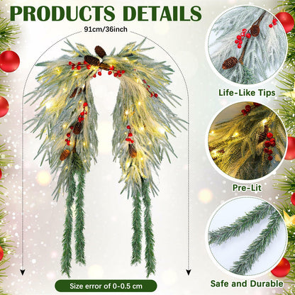 Chuangdi 36" Prelit Christmas Mailbox Swag Wreath with Pine Cones & Red Berries