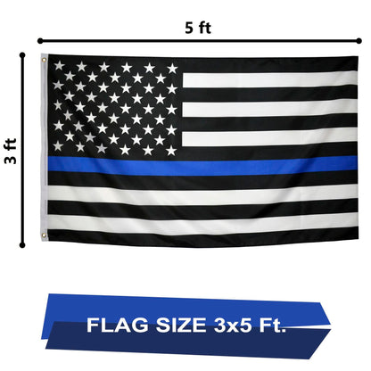 Eugenys Thin Blue Line American Flag 3x5 Ft Black White Blue Durable Grommets