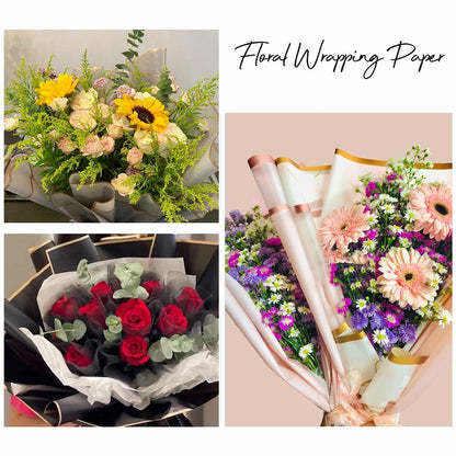 LOTMER 30 Sheets Flower Wrapping Paper, 3 Colors with 3 Ribbons & 30 Cards
