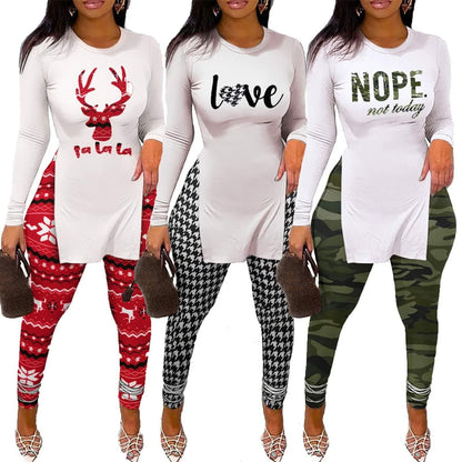 MRSYVES 2PC Women's Khaki Outfit Set L - Pullover Shirt & Leggings Pants