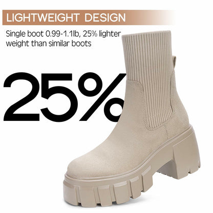 FITORY Women's Chelsea Ankle Boots Tan Size 11 Lightweight Chunky Heel