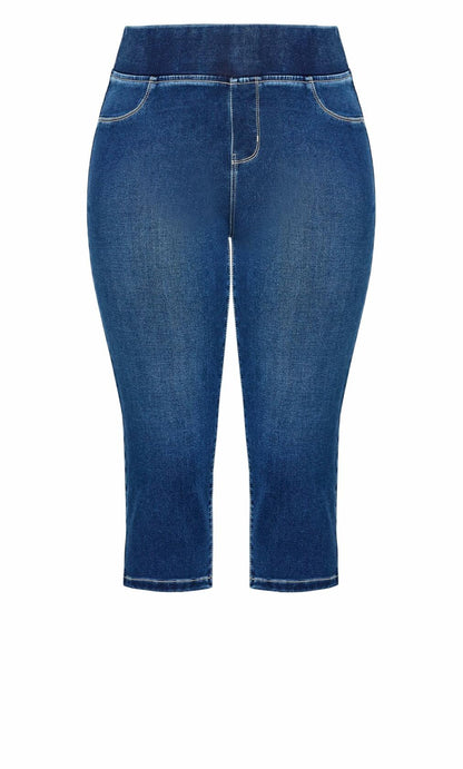 Avenue Women's Plus Size Pull On Cropped Denim Legging Mid Wash
