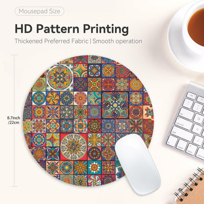 Boho Round Mouse Pad 8.7in Non-Slip Rubber Base Home Office Decor