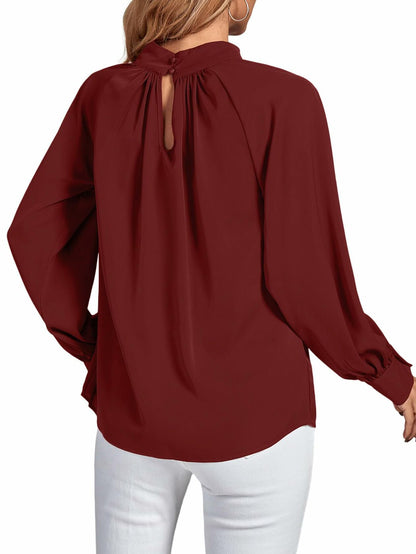 LYANER Women's Burgundy Twist Hollow Out Long Sleeve Office Blouse Medium