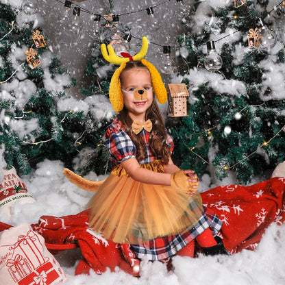 PAJXNJC Deer Antler Headband Set Yellow Christmas Party Favors Nose Bow Tail