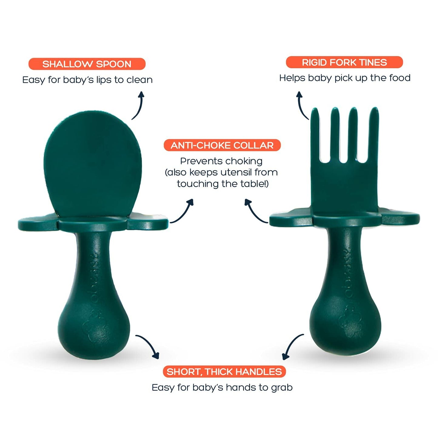 Grabease Baby Spoons & Toddler Utensils - BPA-Free & Phthalate-Free - Green