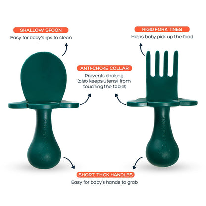 Grabease Baby Spoons & Toddler Utensils - BPA-Free & Phthalate-Free - Green
