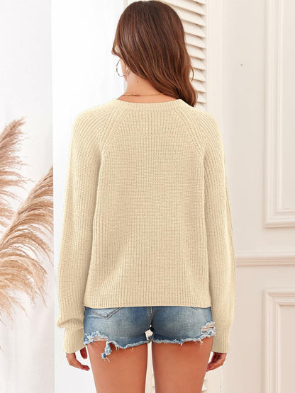 ZAFUL Apricot Ribbed Knit V Neck Long Sleeve Sweater Size M