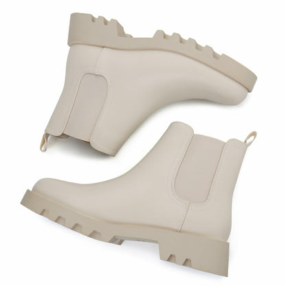 firelli Women Ankle Booties Chelsea Combat Slip On Winter Boots 7W Ivory