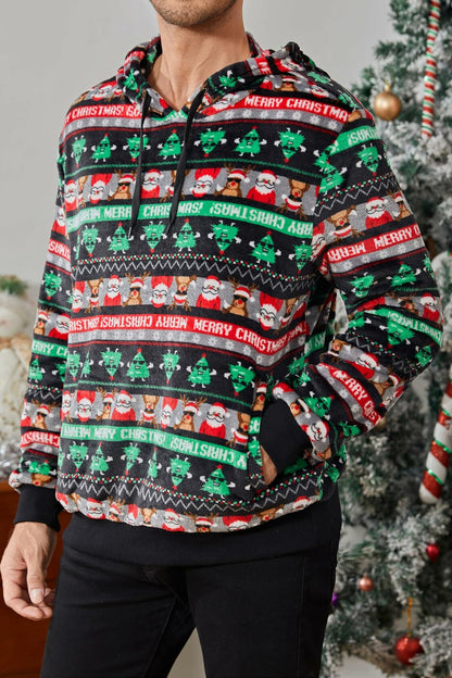 Runcati Mens Green Ugly Christmas Sherpa Hoodie Pullover Sweatshirt