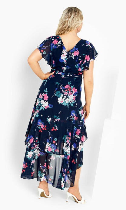 City Chic Plus Size Margot Print Maxi Dress Navy Lotte Bouquet Size 24 New