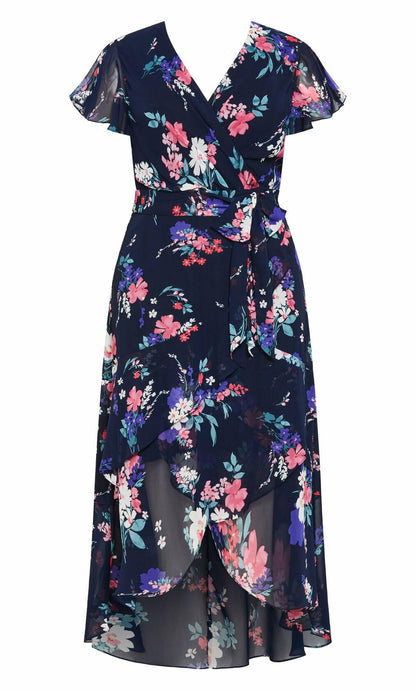 City Chic Plus Size Margot Print Maxi Dress Navy Lotte Bouquet Size 24 New