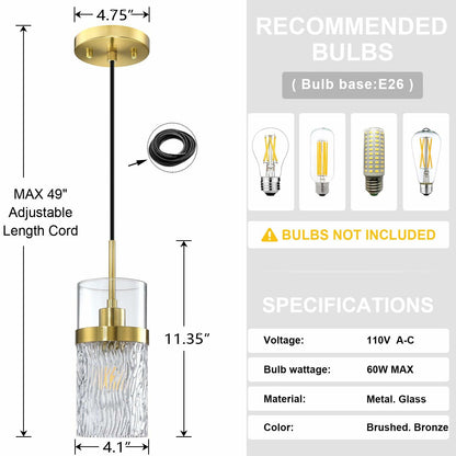RAINLIGHTING 3 Pack Kitchen Island Pendant Light Clear Glass Brushed Bronze