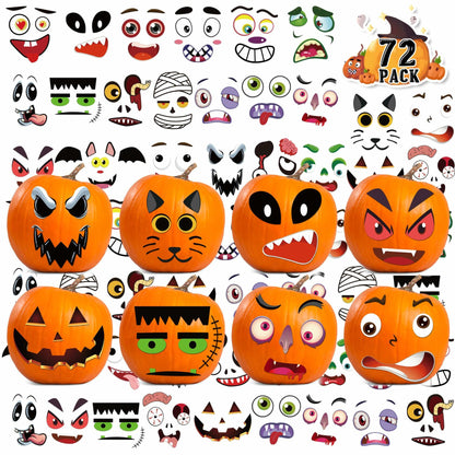 LINAYE Halloween Pumpkin Face Stickers Small Mini 72 PCS Decorating Kit