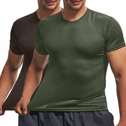 Fastkoala Men's Quick Dry Workout Shirt Short Sleeve ArmyGreen Grey Size M