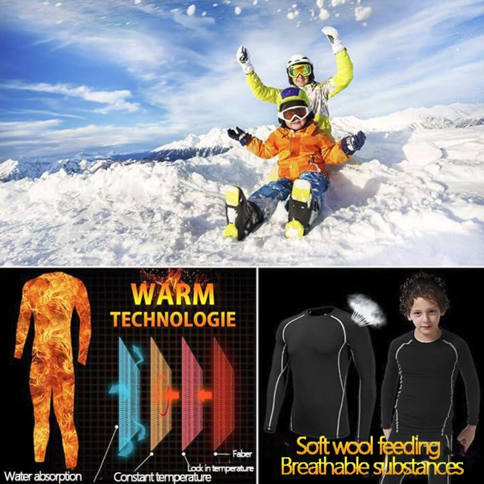 Muzikin Kids Thermal Underwear Set Fleece-Lined Warm Moisture-Wicking Size 26