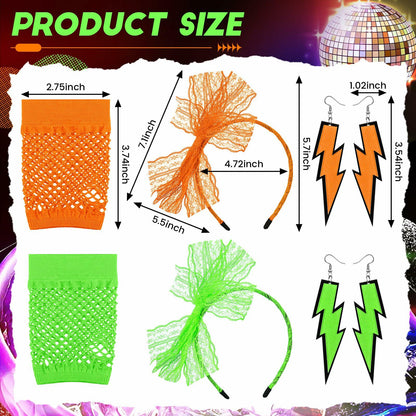 Maiteenly 80s Costume Accessories Set Lace Headband Neon Earrings Gloves