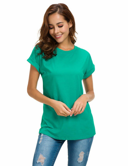 MSHING Women's Simple Crew Neck Loose Lake Green T-Shirt Size L
