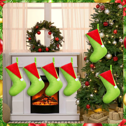 Lunmon 6pcs 18in Red Green Christmas Stockings Faux Fur Holiday Decor