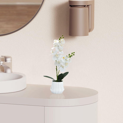 Angerlo 13" White Artificial Butterfly Orchid Ceramic Vase Decor