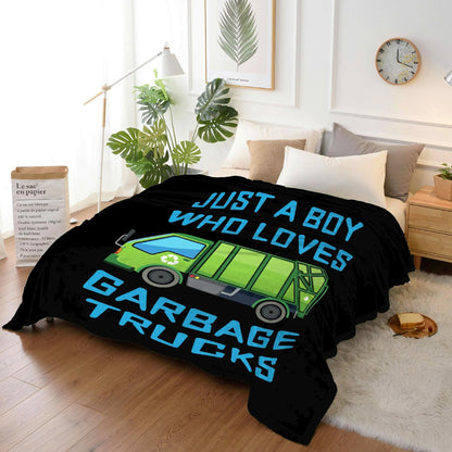 Boy Who Loves Garbage Trucks Soft Flannel Blanket Cozy 50x40 Kids Throw