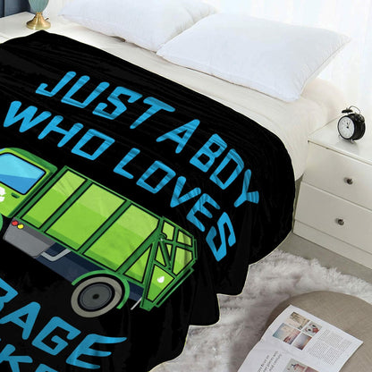 Boy Who Loves Garbage Trucks Soft Flannel Blanket Cozy 50x40 Kids Throw