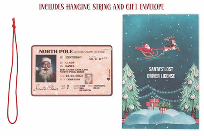 Santa's Lost Driver License Christmas Ornament with String & Envelope