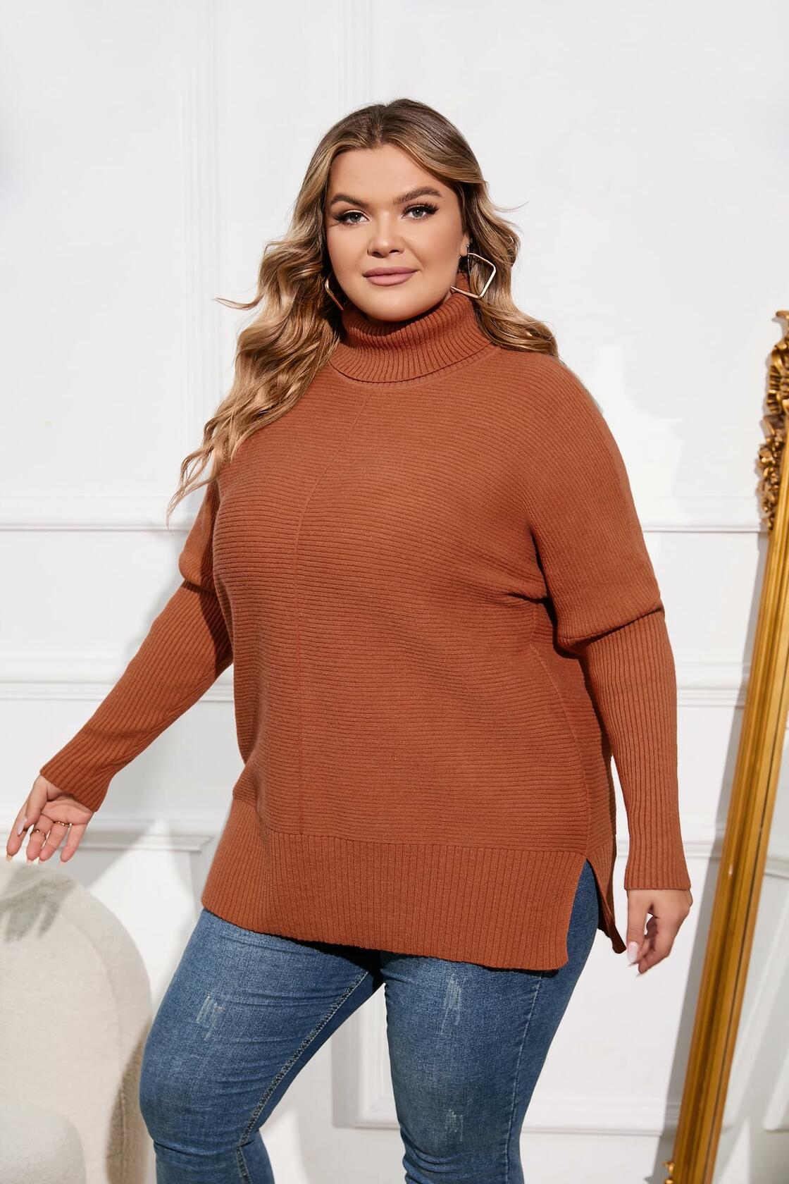 Hanna Nikole Plus Size Cowl Neck Sweater Long Sleeve Orange Size 16