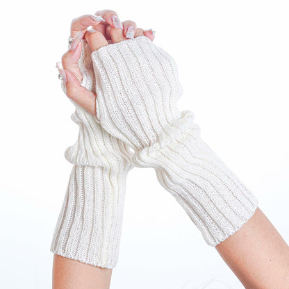 Hmxpls Knitted Kawaii Arm Warmers Wrist Warmers Women White