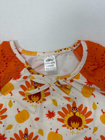 Thanksgiving Girls Nightgown Orange Turkey Print Sleepwear Size 7-8