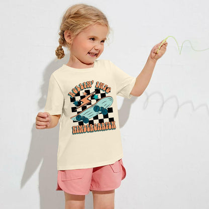 FAYALEQ Rollin Into Kindergarten Shirt Beige Kids Tee -  Size 5-6