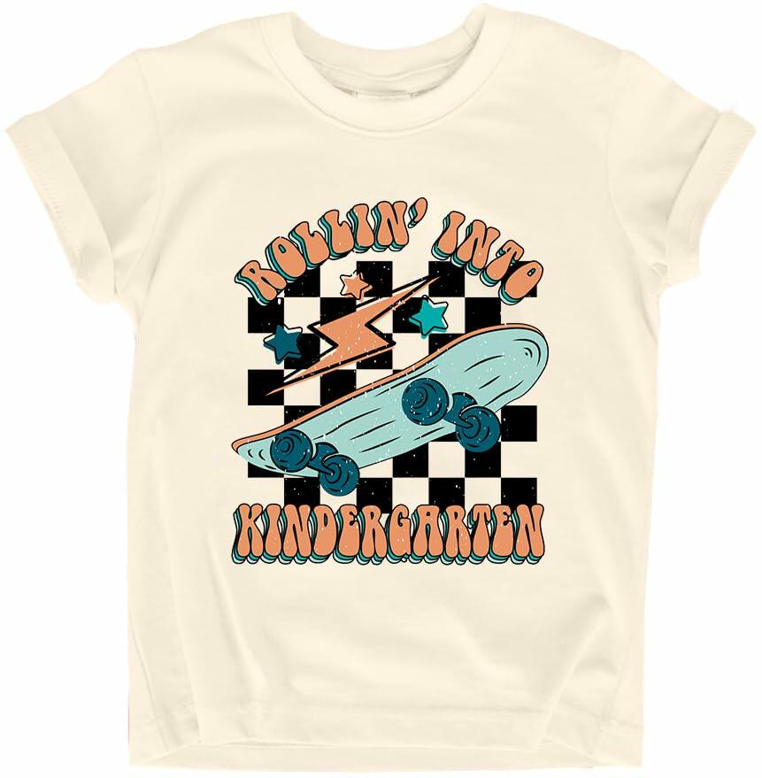 FAYALEQ Rollin Into Kindergarten Shirt Beige Kids Tee -  Size 5-6