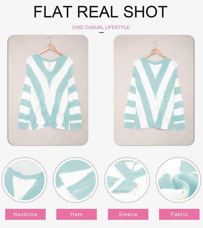 EVALESS Women's Purple Striped V Neck Color Block Sweater Size XL