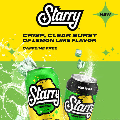 BestBy02/25 Starry Zero Sugar Lemon Lime Soda Caffeine Free Mini Cans 7.5oz 10pk