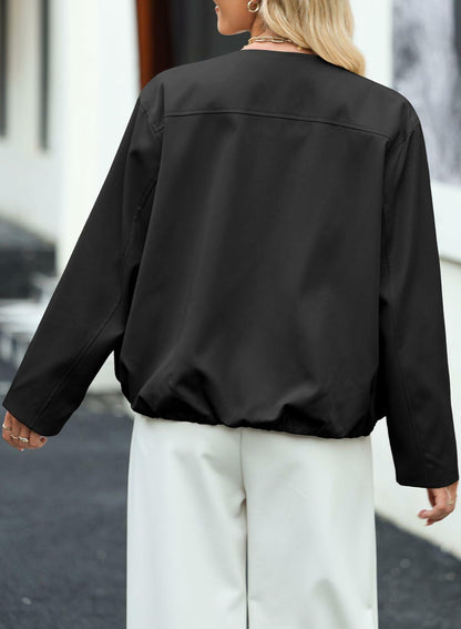 EVALESS Women's Bomber Jacket Lightweight Zip Up Black Size XXL