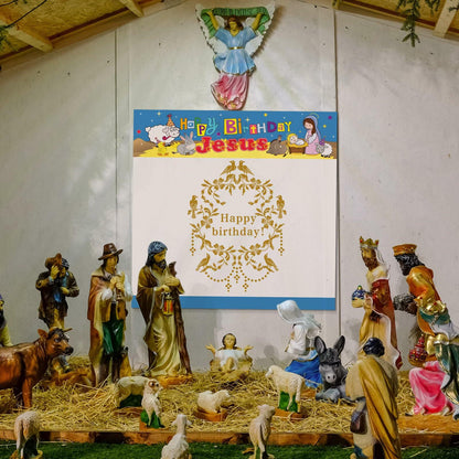 Outus Happy Birthday Jesus Banner Backdrop Christmas Nativity 6x6 ft