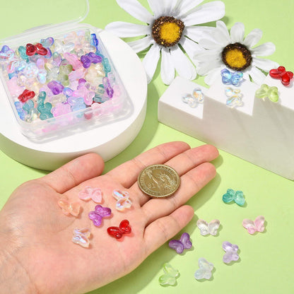 DanLingJewelry 100 pcs Random Color Glass Butterfly Beads for Jewelry Crafts
