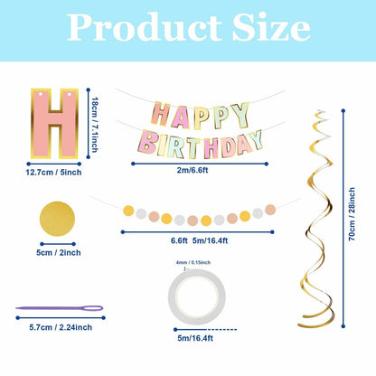 Pastel Happy Birthday Banner Macaron Garland 18pcs Rainbow Colors Decor