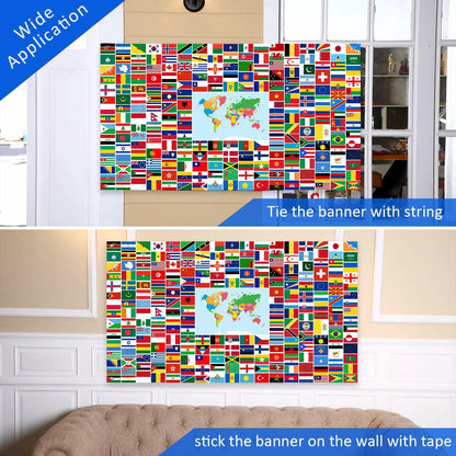 Maitys World Flags Banner Country Flags Backdrop with Brass Grommets