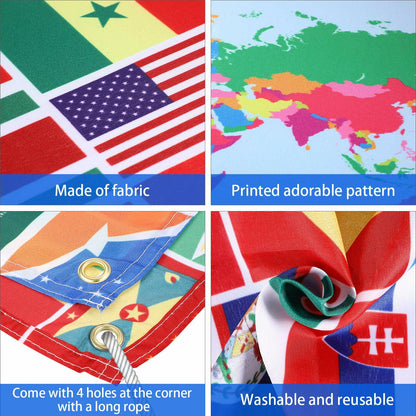 Maitys World Flags Banner Country Flags Backdrop with Brass Grommets