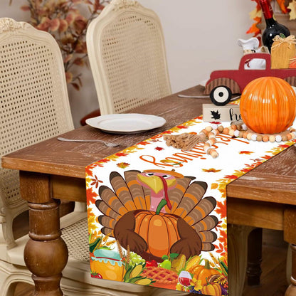 Happy Thanksgiving Turkey Table Runner Oxford 70.86x13.77in Pumpkin Maple