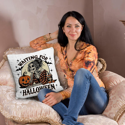 Nogrit Halloween Pillow Cover 18x18 Gothic Plaid Skeleton Pumpkin Black